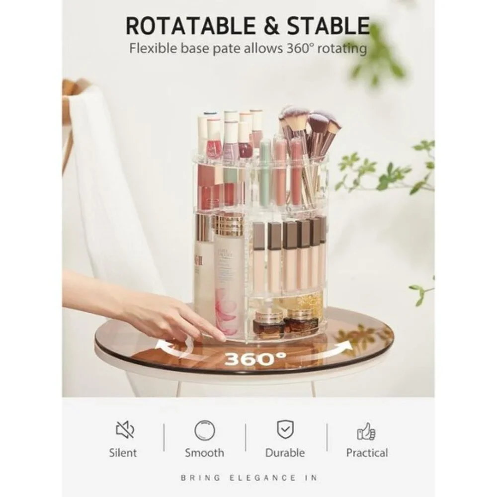 New 360° Rotating Clear Makeup Organizer for Vanity & Skincare Storage